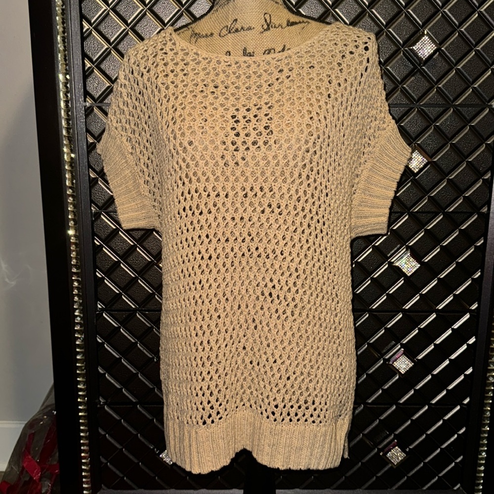 Vince Camuto Tan Loose Knit Short Sleeve Sweater M